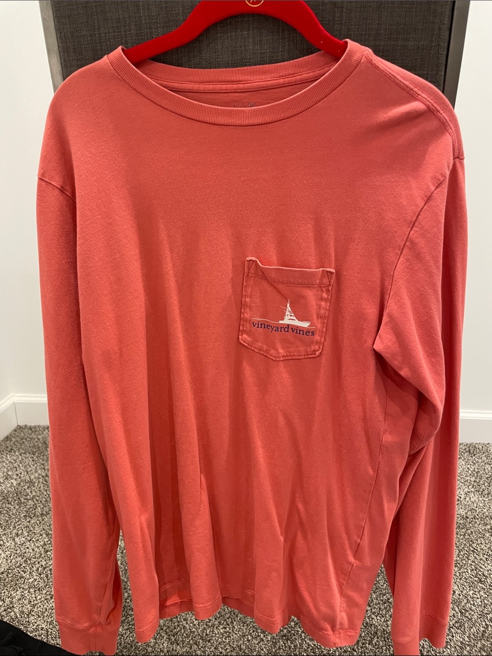 Vineyard Vines Coral Long Sleeve Boat Logo Tee